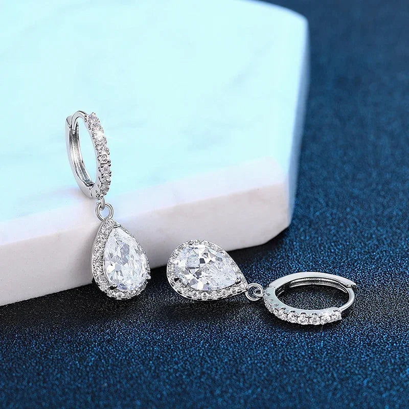 Bright Cubic Zirconia Drop Earrings Chic Elegant Temperament Wedding Jewelry for Women Exquisite Charming Ear Accessories - EUFASHIONBAGS