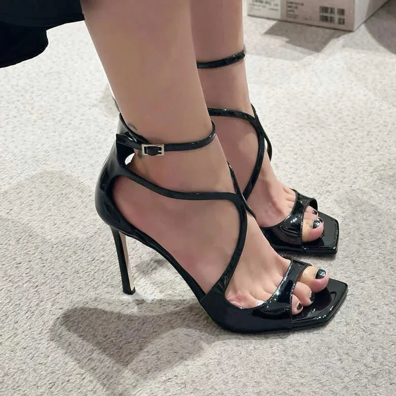 Silk Luxury Thin High Heels Women Brand Banquet Dress Shoes Open Toe Cross-tied Women Pumps Sexy Designer Elegant Sandals Female