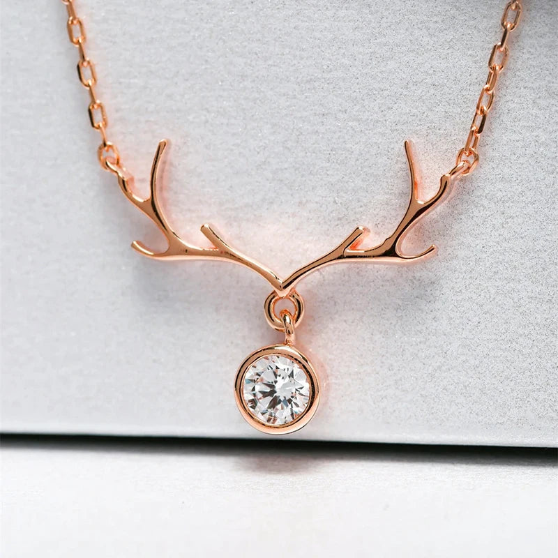 Elk Antler Pendant Necklace Women for Christmas New Year Luxury Trendy Cubic Zirconia Necklace Fashion Jewelry - EUFASHIONBAGS