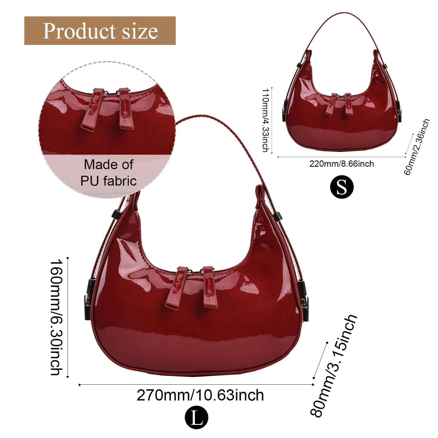 Half Moon Bag Vintage PU Leather Small Shoulder Bag for Women Girls Hobo Handbag Luxury Retro Red Ladies Armpit Purses Totes - EUFASHIONBAGS