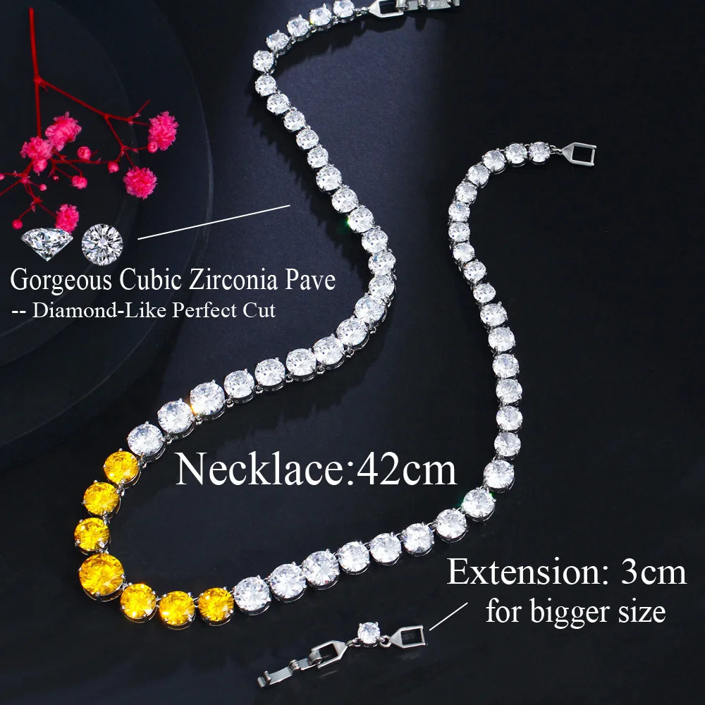 Classic Beauty Real 5A Cubic Zirconia Round Yellow CZ Tennis Chain Wedding Engagement Necklace for Women Gift - EUFASHIONBAGS