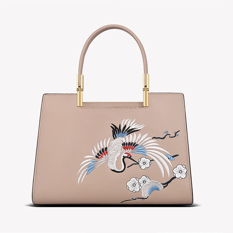 New Luxury handbag real cowhide leather embroidery Handbag women's leather women bags designer handbags quality Women's bag