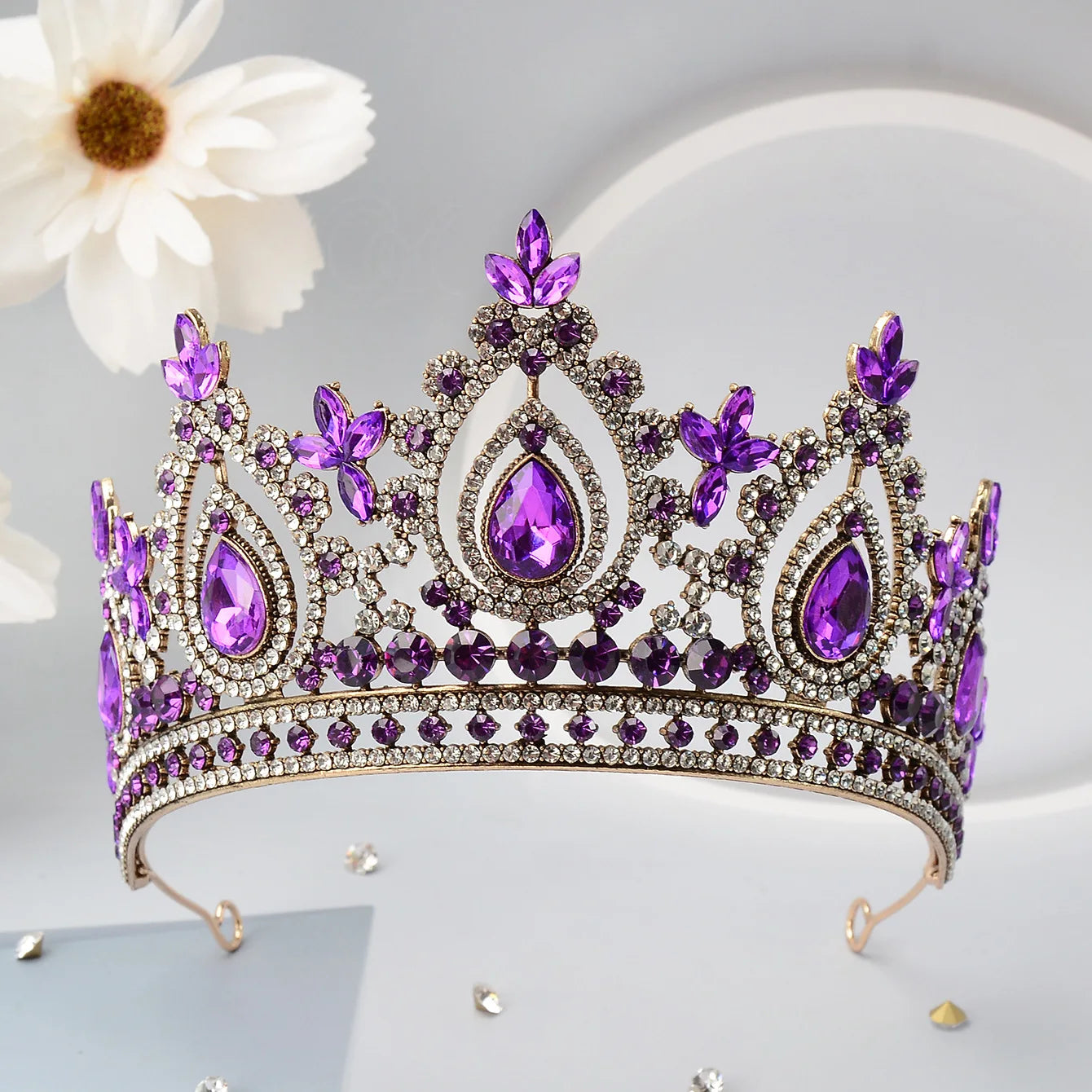 Luxury High Quality Royal Queen Purple Crystal Wedding Crown for Women Rhinestone Banquet Tiara Costume Hair Jewelry Accessories - EUFASHIONBAGS