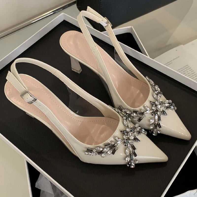 Luxury Diamond High Heels Banquet Party Shoes Women Pointed Toe Wedding Shoes Summer 2025 Sexy Rhinestone Brand Sandals Women