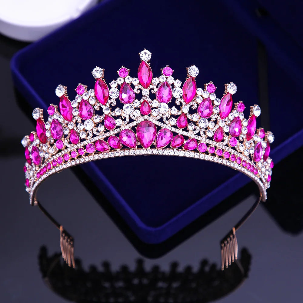 Luxury Baroque Crystal Wedding Crown With Comb Leaf Bridal Tiaras Headdress Princess Queen Diadem Dress Hair Jewelry Accessories - EUFASHIONBAGS