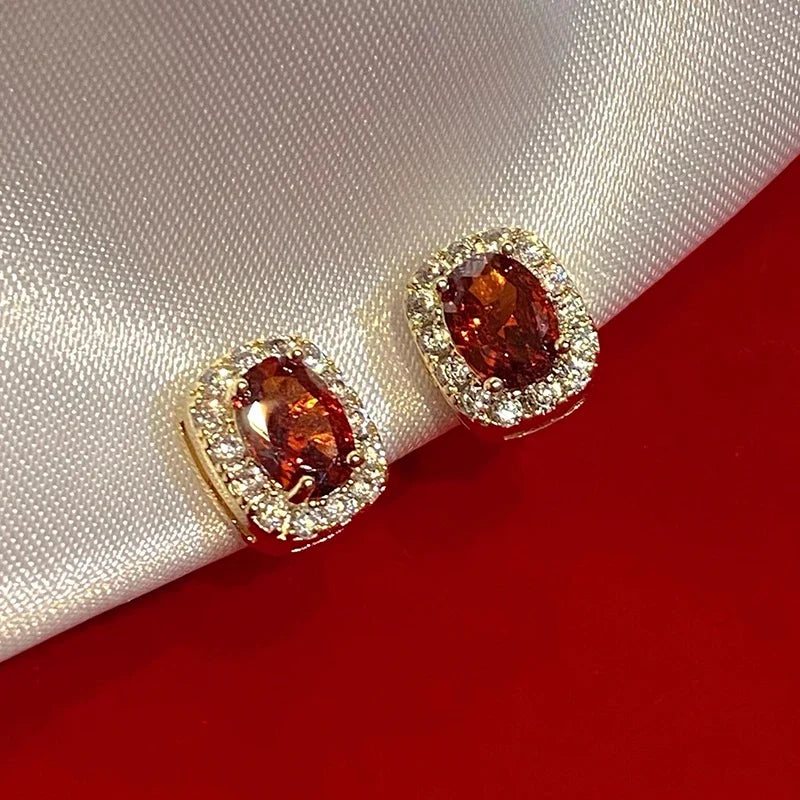 Creative Red Cubic Zirconia Stud Earrings Luxury Noble Ear Accessories for Women Graceful Delicate Engagement Jewelry Hot - EUFASHIONBAGS