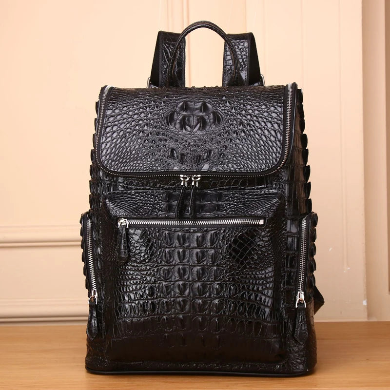 Men's real Leather Business Travel Backpack Genuine leather Crocodile Pattern Men's Backpack Large cowhide laptop bag - EUFASHIONBAGS