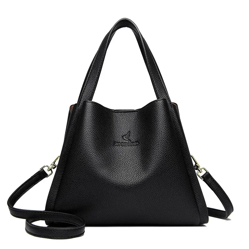 Genuine Leather Top-Handle Bag Women - Soft Crossbody Tote with 3 Layers, Shoulder Messenger Purse