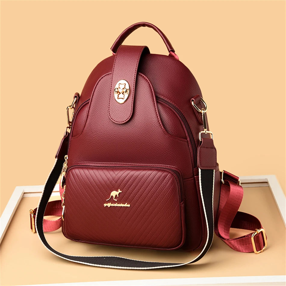 Designer Multifunctional Backpacks Women Fashion Anti theft Leather Travel Backpack Large Capacity School Bags for Teenage Girls - EUFASHIONBAGS