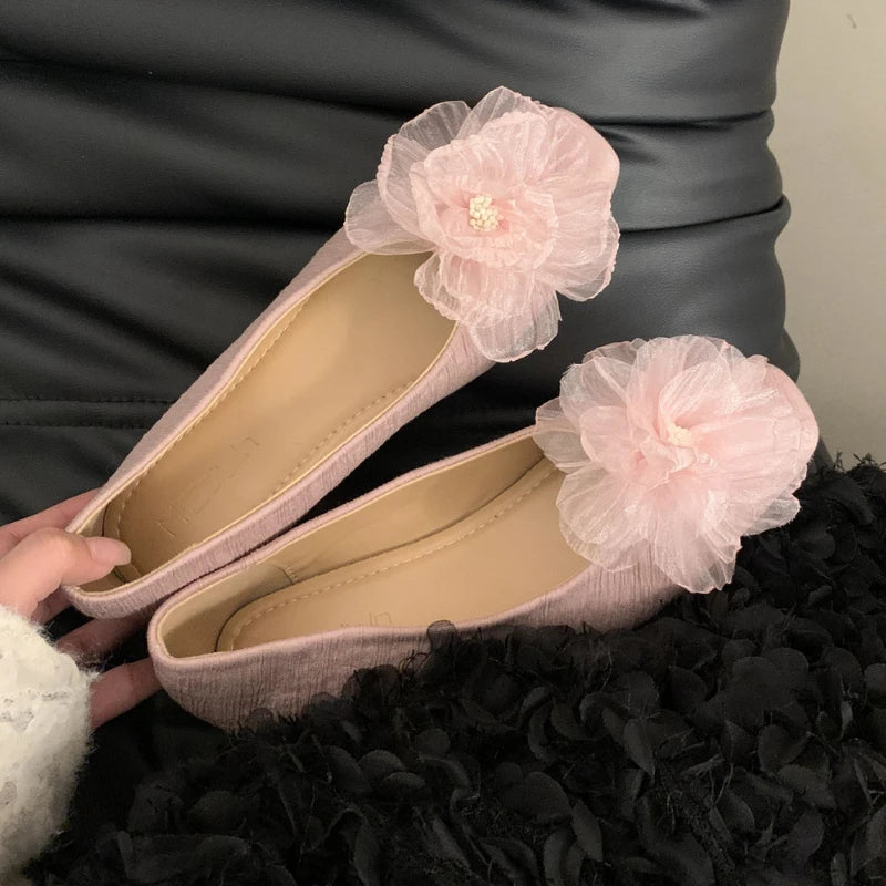 Lace Flower Designer Women Shoes Shallow Comfort Soft Sole 2025 New Footwear Female Low Heel Fashion Brand Dress Shoes Ladies