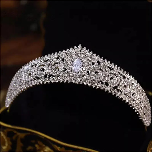 AAA Cubic Zirconia Wedding Tiara For Brides Luxury Heart Bling CZ Crown For Women Queen Hair Jewellery Crystal Head Accessories - EUFASHIONBAGS