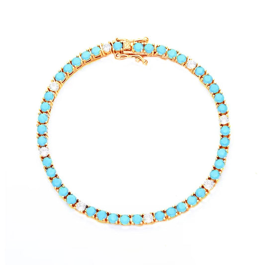 New Fashion 3mm Round Blue Turquoises Stone Classic Tennis Chain Bracelets for Women Girl Gold Plated Jewelry - EUFASHIONBAGS