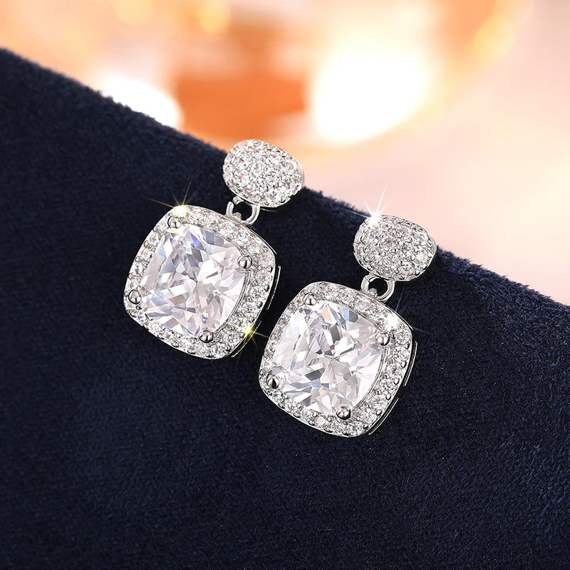 Luxury Silver Color Drop Earrings for Women Bridal Wedding Accessories Shinning Cubic Zirconia Pendant Jewelry - EUFASHIONBAGS