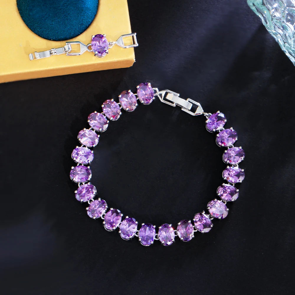 Glamorous Oval Round Purple Pink Cubic Zirconia Pave Setting Engagement Daily Party Bracelets for Women Jewelry - EUFASHIONBAGS