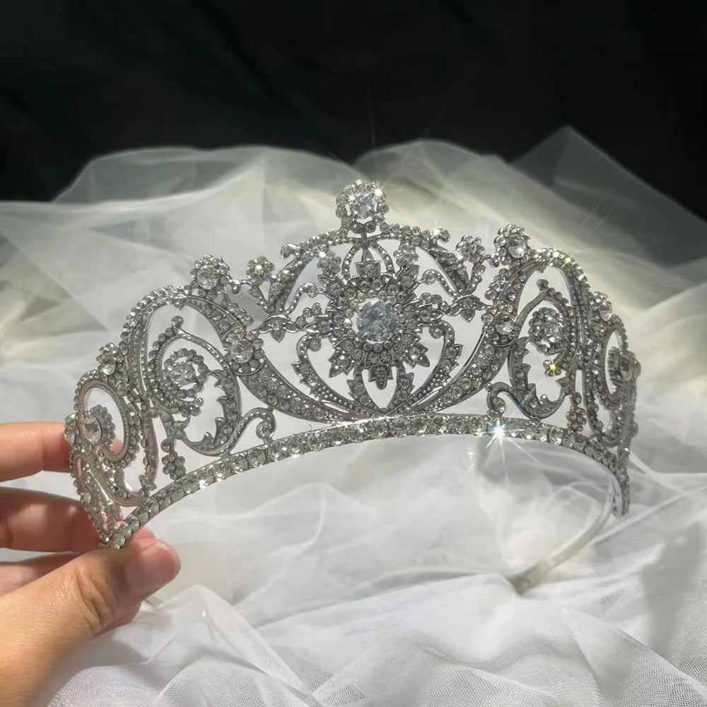 Luxury AAA Cubic Zircon Wedding Hair Tiara Crystal Bridal Crown Rhinestone Diadem Veil Tiaras Wedding Hair Accessories Headpiece - EUFASHIONBAGS