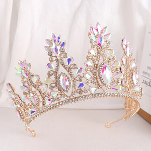 Gold AB Color Rhinestone Wedding Crown Crystal Bridal Hair Accessories Women Tiaras Baroque Headband Bride Queen Diadem Headwear