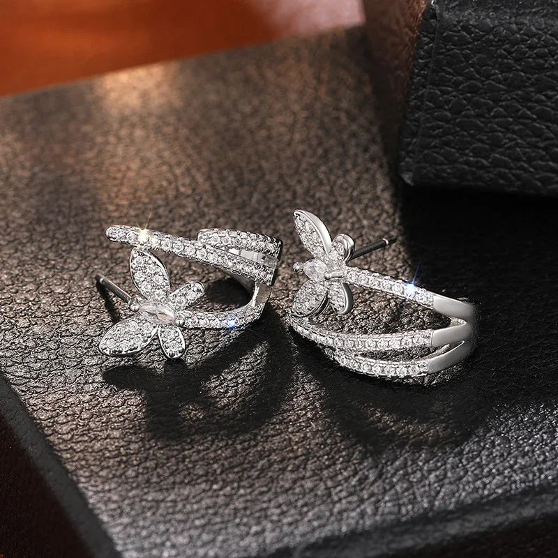 Butterfly Hoop Earrings with Shiny Cubic Zirconia Dainty Chic Sweet Accessories for Women Modern Party Jewelry - EUFASHIONBAGS