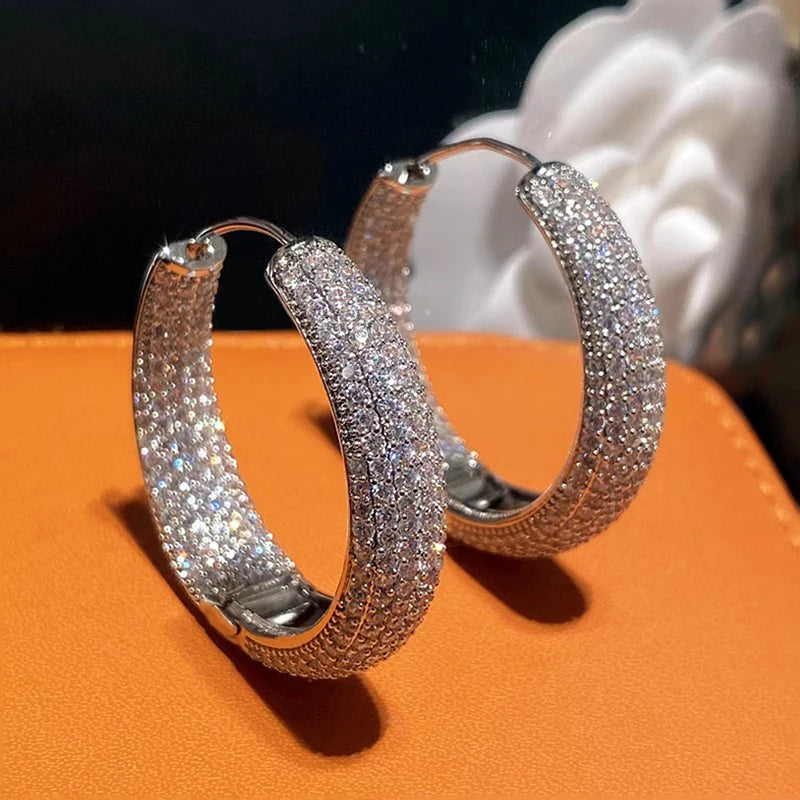 Fashion Gorgeous Shining Circle Round Hoop Earrings Female Party Jewelry with Brilliant Zirconia Luxury Lady Accessories - EUFASHIONBAGS