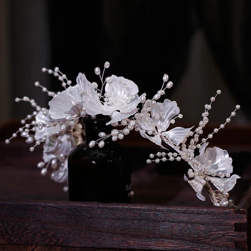 Luxury Crystal Beads Floral Bridal Headpiece Baroque Crown Wedding Hair Jewelry Pageant Rhinestone Diadem Headband Hair Ornament - EUFASHIONBAGS