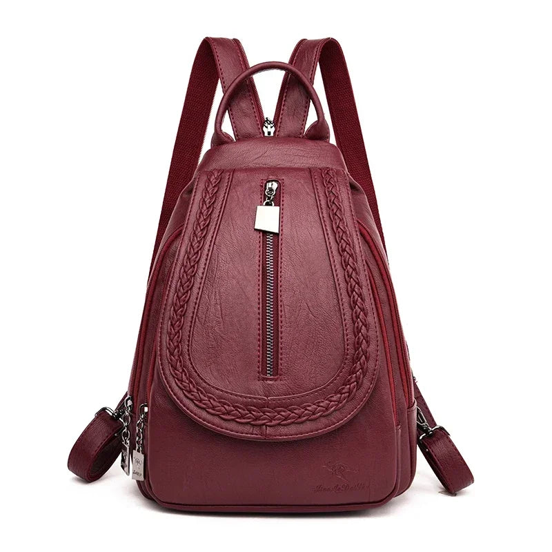 Women Leather Backpacks Zipper Chest Bag Sac a Dos Travel Back Pack Bagpack Mochilas School Bags for Teenage Girls - EUFASHIONBAGS