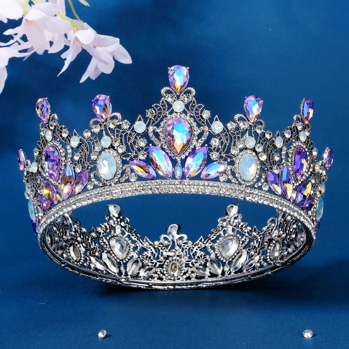 Luxury Royal Queen Mixcolor Crystal Wedding Crown Glass Round Tiaras Rhinestone Pageant Diadem Headdress Bridal Hair Accessories - EUFASHIONBAGS