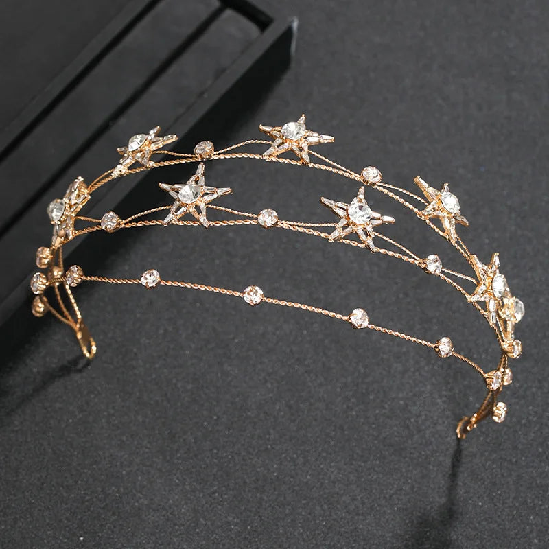 Handmade Multilayer Crystal Star Hairband Bridal Tiara Baroque Crown Rhinestone Pageant Diadem Headband Wedding Hair Accessories - EUFASHIONBAGS