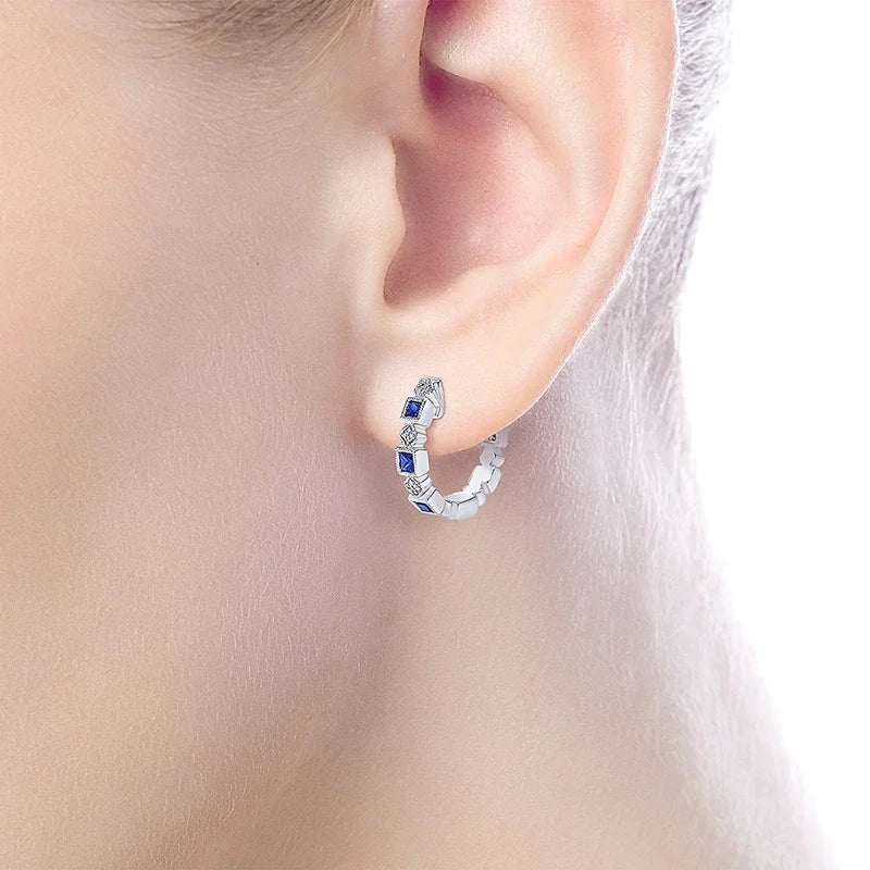 Simple Stylish Hoop Earrings with Blue/White CZ Female Modern Engagement Wedding Jewelry Versatile Accessories - EUFASHIONBAGS