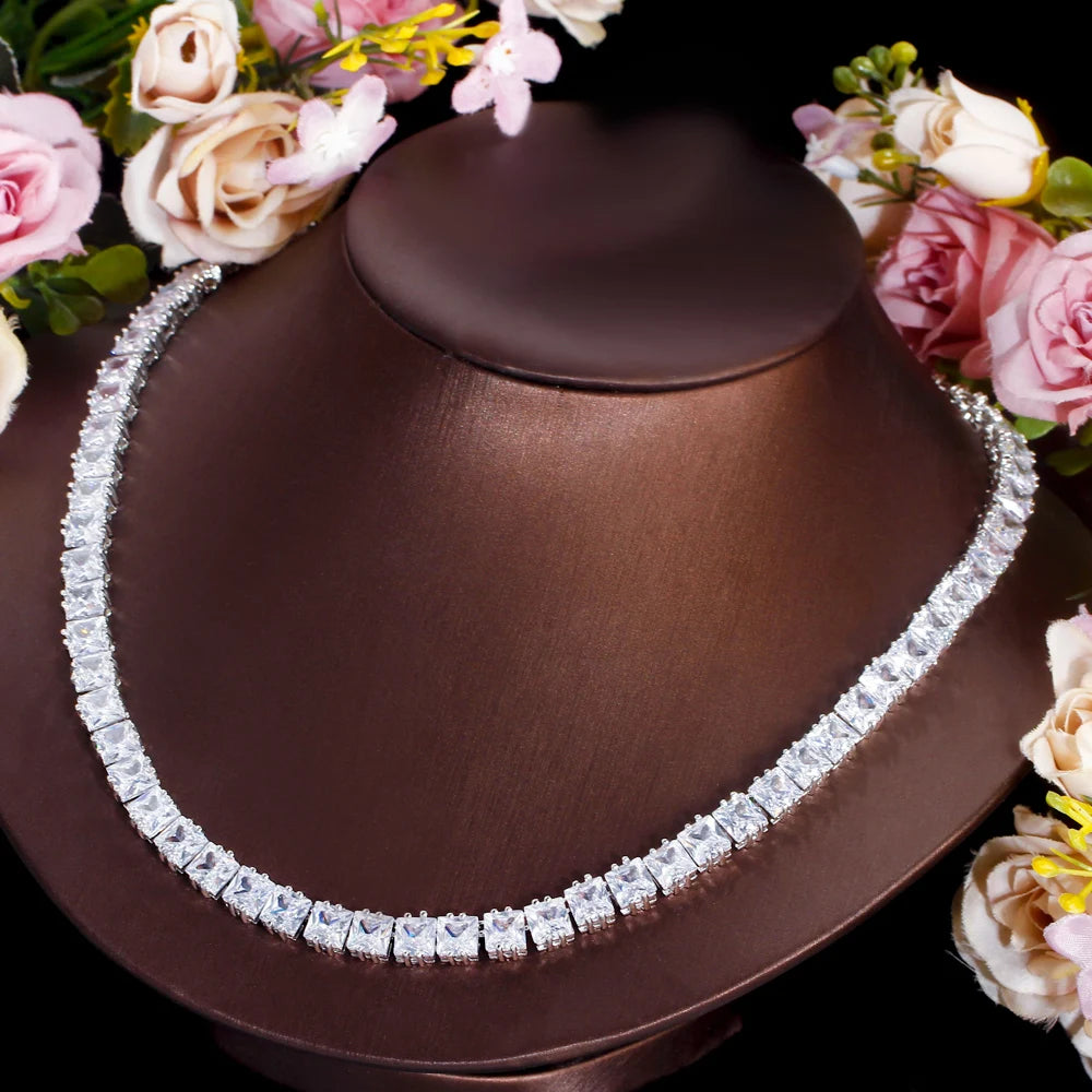 Sparkling White Cubic Zirconia Setting Chic Tennis Link Chain Wedding Bridal Party Choker Necklace for Women - EUFASHIONBAGS