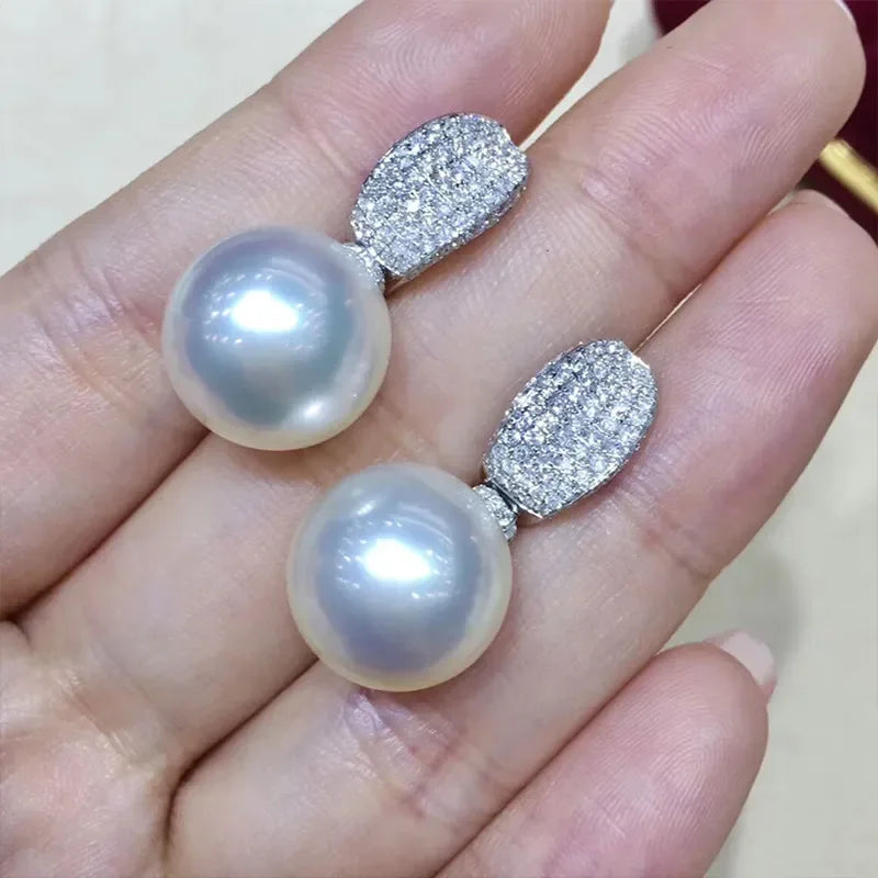 New Trend Imitation Pearl Dangle Earring for Women Luxury Silver Color Bling Cubic Zirconia Fashion Elegant Lady Jewelry