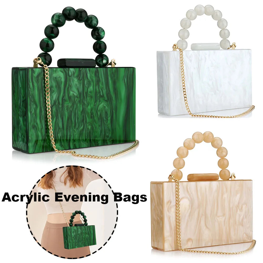 Pearl Marble Dark Green Acrylic PVC Evening Bags Women Luxury Crossbody Bag Purses And Handbags Wedding Party Beach Flap