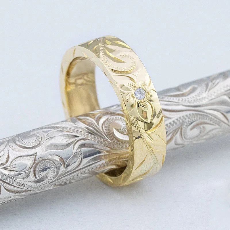 Aesthetic Carve Flower Floral Design Wedding Band Women Rings Gold Color Hot Trendy Female Accessories Engagement Jewelry - EUFASHIONBAGS