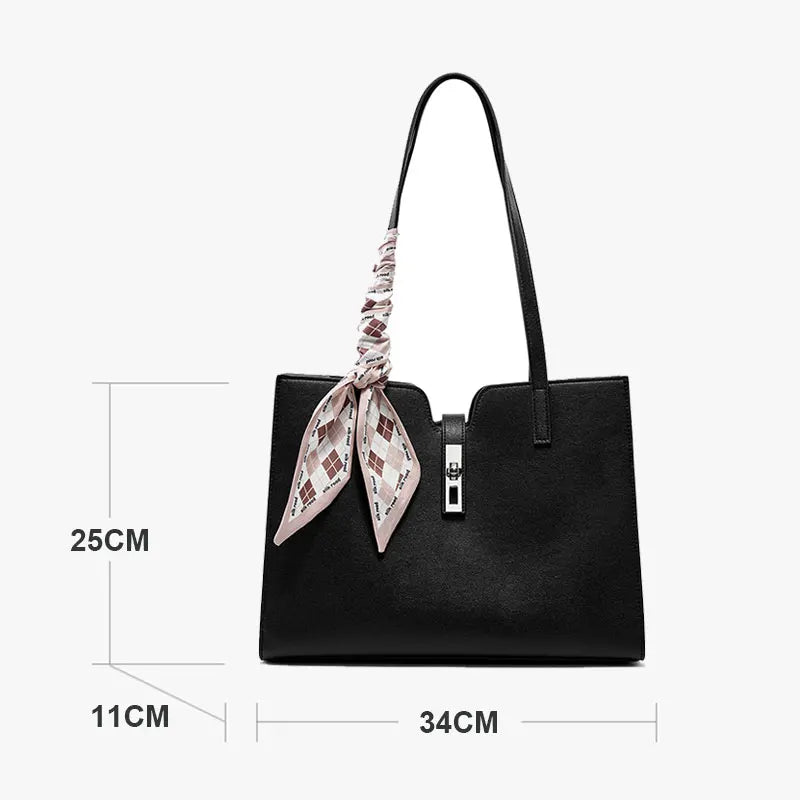 New Cowhide Women's Tote Bag Large Fashion Scarves Decoration Women Shoulder Bag Genuine Leather Handbags