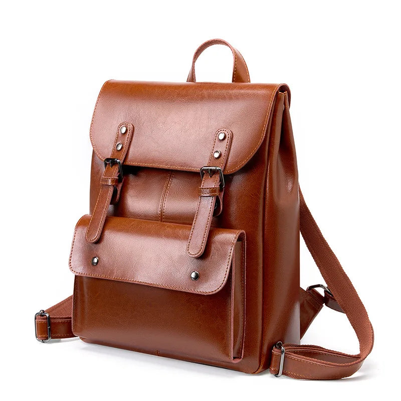 Women's Genuine Leather British Style Retro Fashion Backpacks Wearable Cowhide Computer Backpack 14 Inch Large Capacity - EUFASHIONBAGS