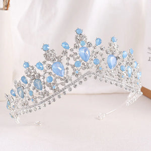 Luxury Green Pink Opal Crystal Bridal Tiaras Crown Baroque Jelly Rhinestone Pageant Diadem Bride Headbands Wedding Hair Jewelry