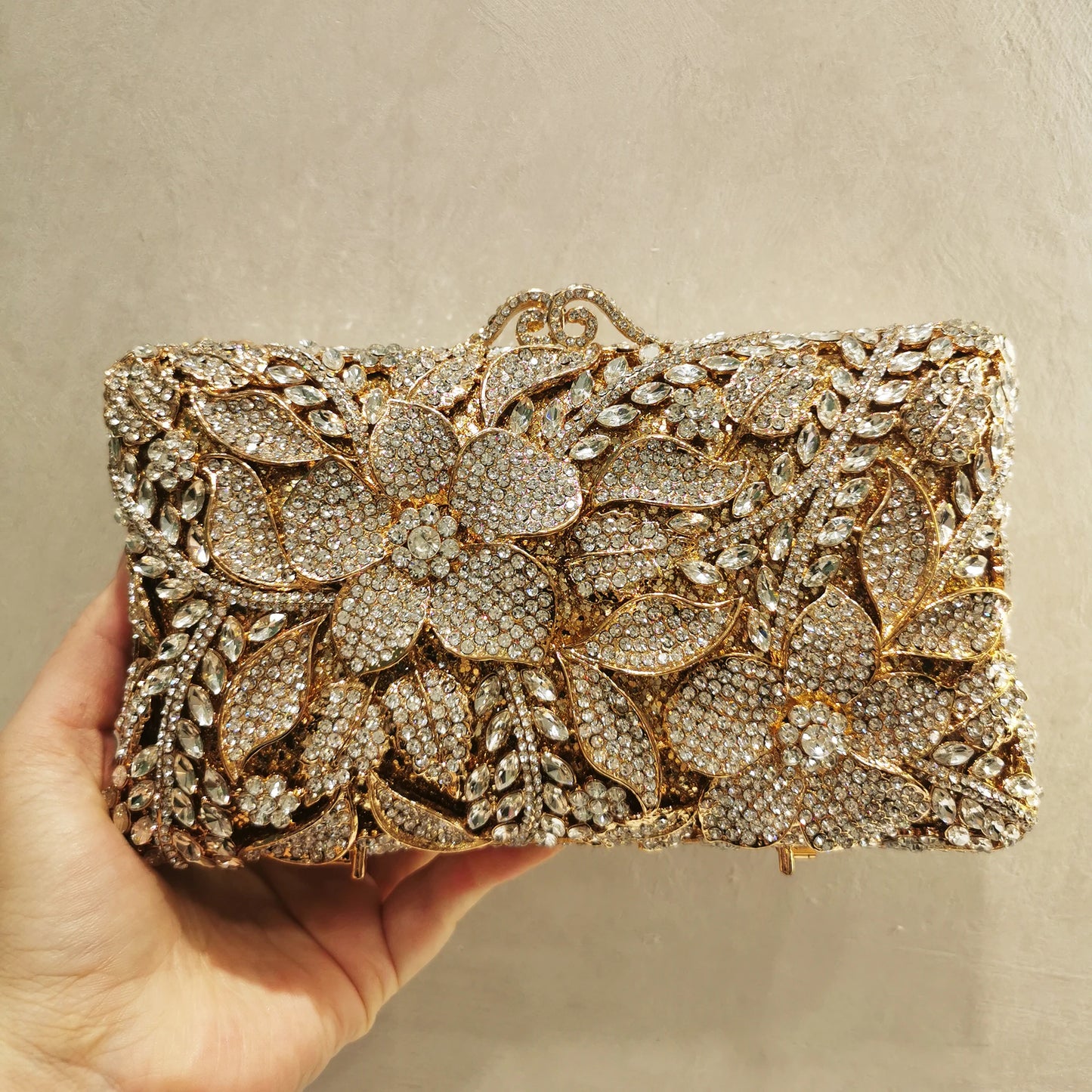 Woman Silver Gold Diamond Evening Bag Flower Crystal Birthday Party Handbag Wedding Bridal Gala Floral Purse