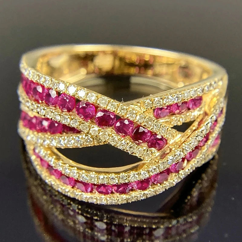 Gold Color Cross Ring Female Party Jewelry with Bright Zirconia Crystal Fashion Women Luxury Finger Accessories - EUFASHIONBAGS