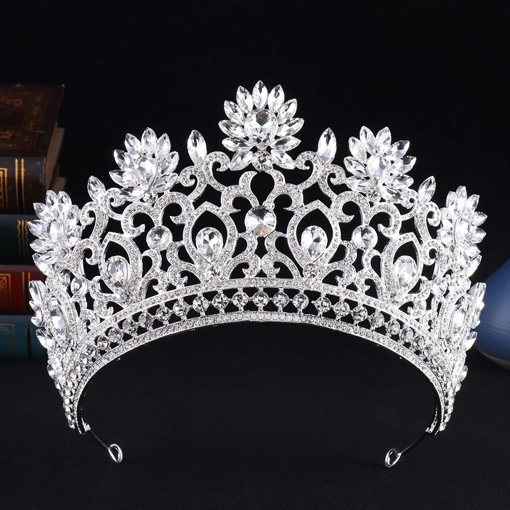 Royal Queen Wedding Crown Diadem Women Large Red Crystal Banquet Tiaras Headpiece Bridal Party Costume Hair Jewelry Accessories - EUFASHIONBAGS