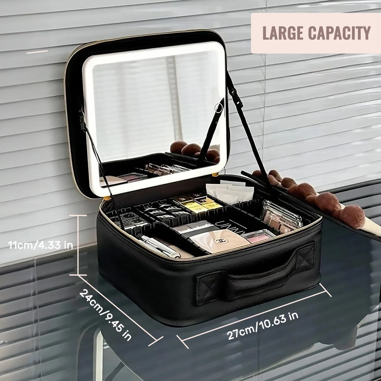 Travel Makeup Bag With LED Lighted Mirror, Makeup Train Case With Adjustable Dividers For Home,Gift,Vacation - EUFASHIONBAGS