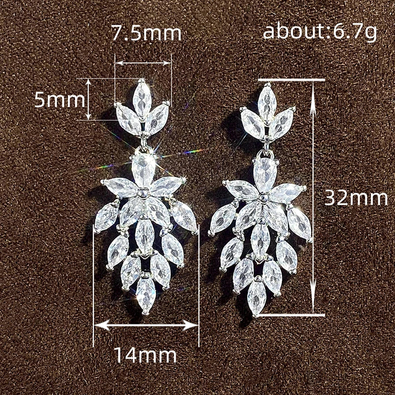 Luxury Bridal Wedding Earrings Bling Bling Marquise Crystal Cubic Zirconia Dangle Earrings Aesthetic Jewelry for Women - EUFASHIONBAGS