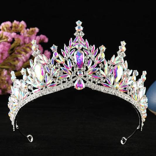 Luxury Silver Color Water Drop Crystal Opal Tiara For Women Headpiece Wedding Bridal Birthday Party Crown Hair Dress Accessories