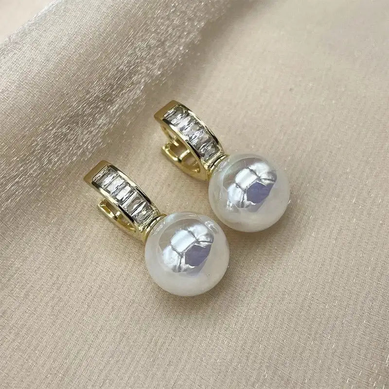 White/Pink Round Imitation Pearl Earrings for Women Gold Color Temperament Lady's Accessory Wedding Party Trendy Jewelry