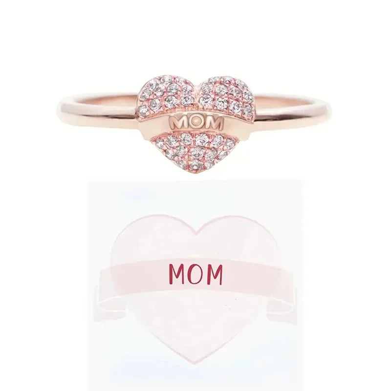 Romantic Heart Mom Design Rings for Women Noble Rose Gold Color Finger Accessories Modern Mother’s Day Best Gifts Jewelry