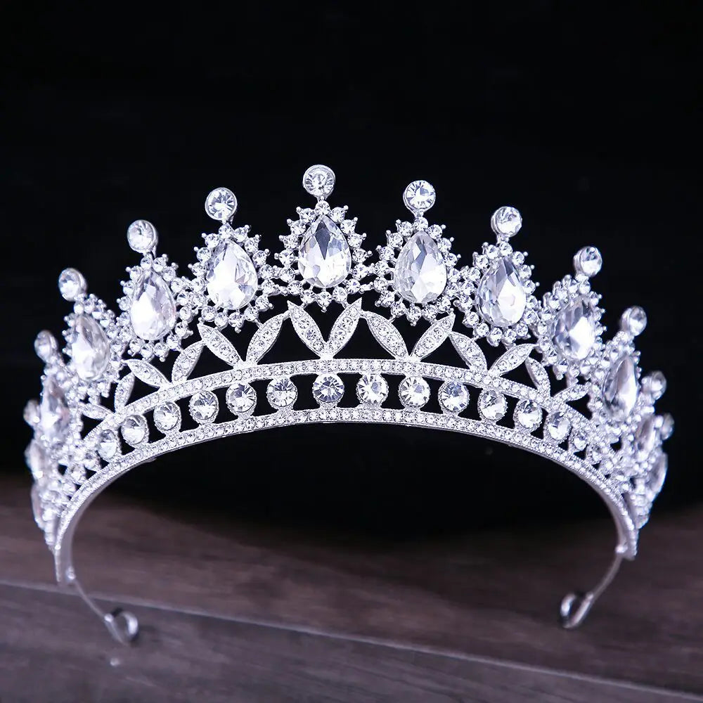 Korean Luxury White Crystal Bridal Tiaras Crown Wedding Hair Accessories Silver Color Crowns Rhinestone Pageant Diadem Headpiece - EUFASHIONBAGS