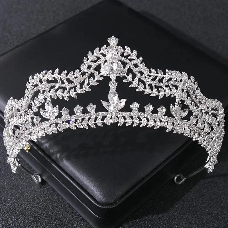 Luxury Silver Color Crystal Pearls Bridal Tiaras Crown Baroque Rhinestone Pageant Diadem Bride Headband Wedding Hair Accessories - EUFASHIONBAGS