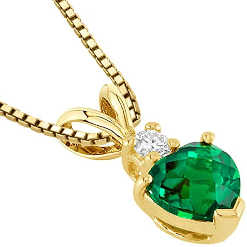 Chic Rabbit Shape Pendant Necklace Lady Bright Green Heart Zirconia Jewelry Box Chains Sweet Women Engagement Accessories - EUFASHIONBAGS