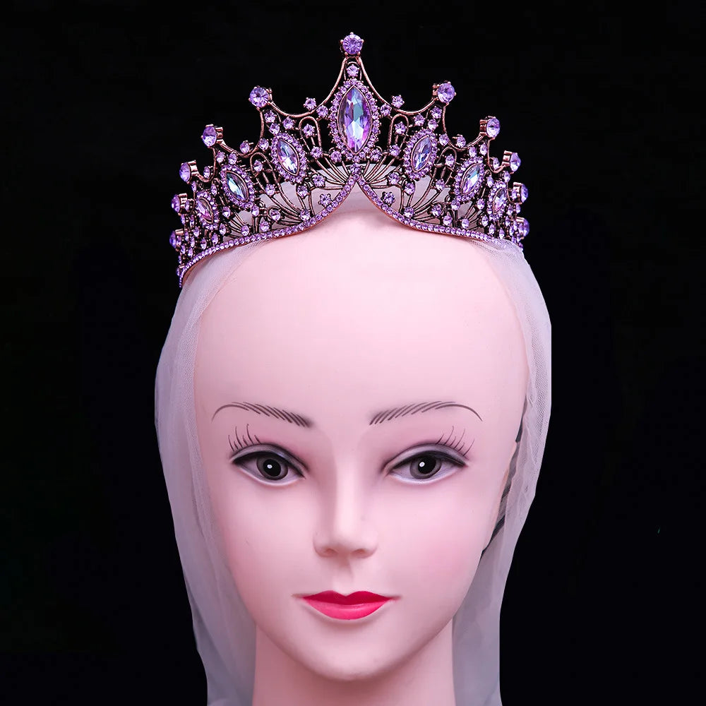 Baroque Luxury Bling Purple Crystal Bridal Tiaras Witch Crowns Women Rhinestone Pageant Diadem Wedding Costume Hair Accessories