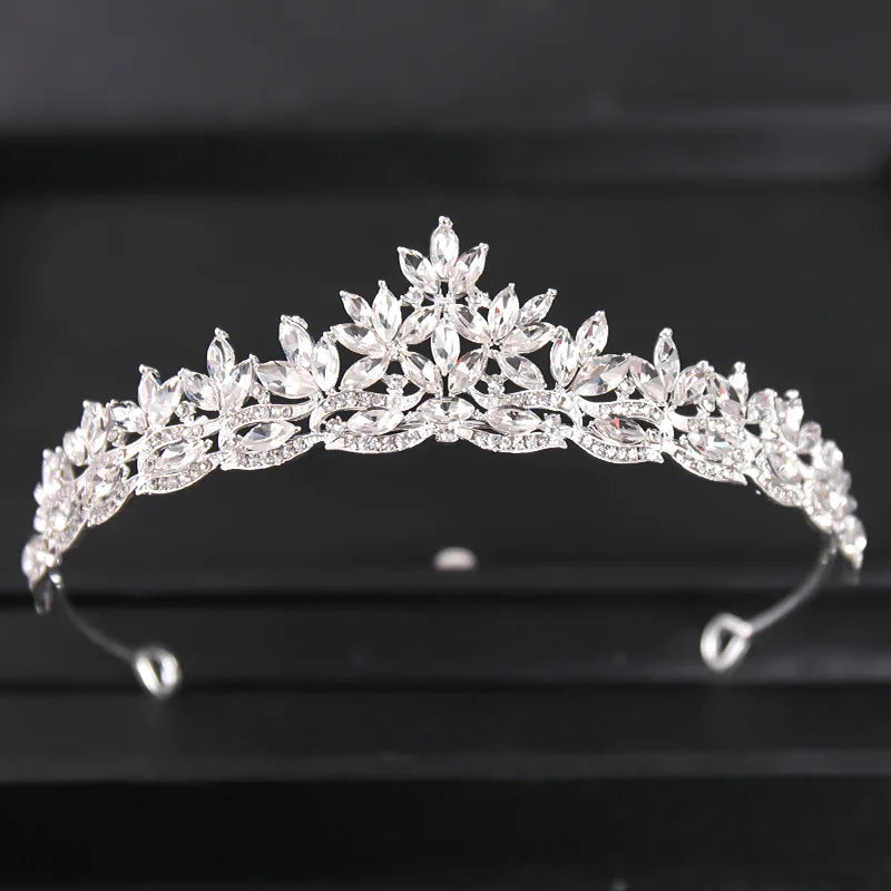 Luxury Silver Color Crystal Pearls Bridal Tiaras Crown Baroque Rhinestone Pageant Diadem Bride Headband Wedding Hair Accessories - EUFASHIONBAGS