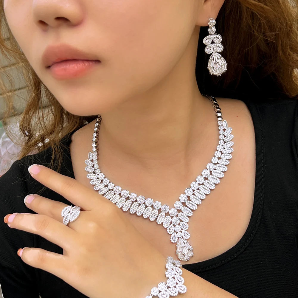 UAE Luxury Bling Heavy CZ Stone Paved 4pcs Saudi Arabia Bridal Party Jewelry Sets for Wedding Banquet Accessory - EUFASHIONBAGS