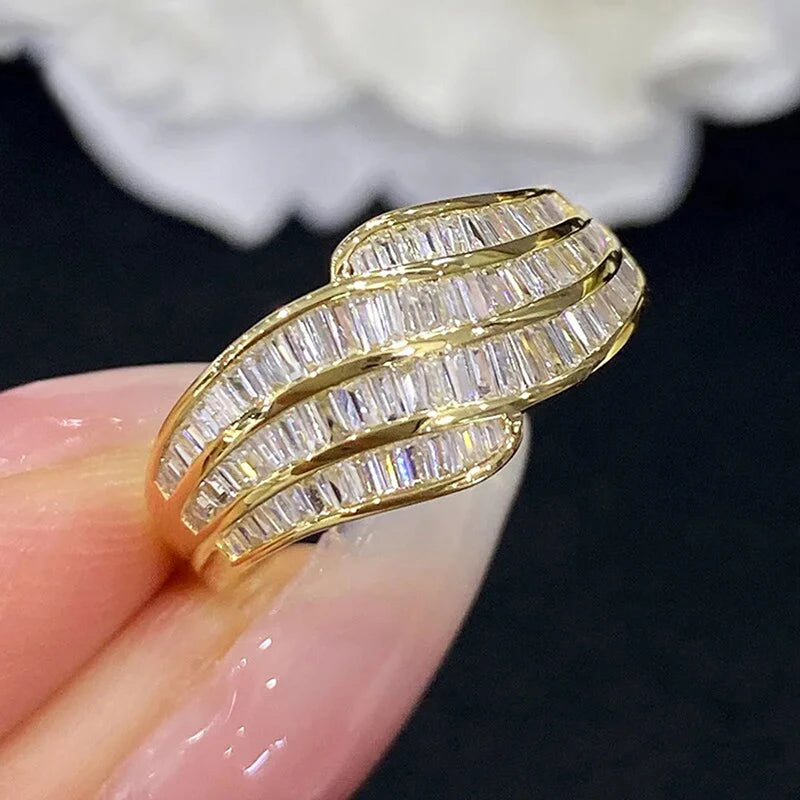 Fashion Gold Color/Silver Color Finger Ring Lady Wedding Band Luxury Engagement Jewelry Trendy Shiny Zirconia Accessories - EUFASHIONBAGS