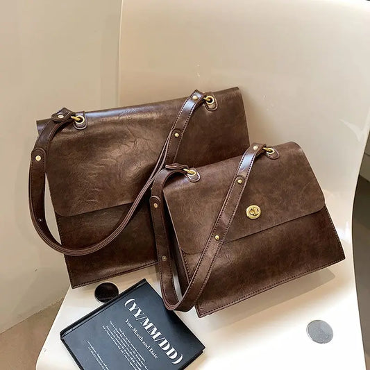 Vintage Coffee Shoulder Bag Women Preppy Style Leather Casual Crossbody Bags Female Retro Jk Briefcase Tote Bag Aethetic